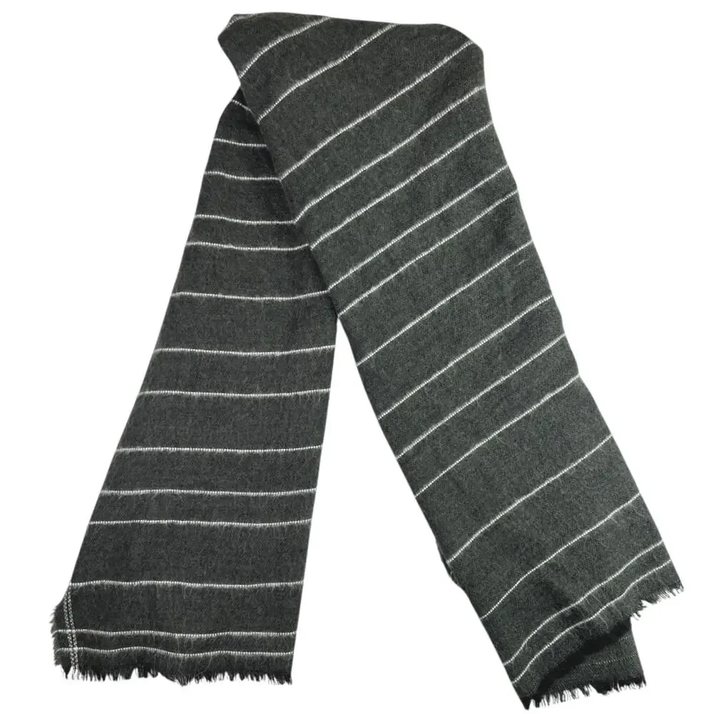 Zara Women's Black Gray Striped Knit Fringe Shawl Wrap Scarf Size M